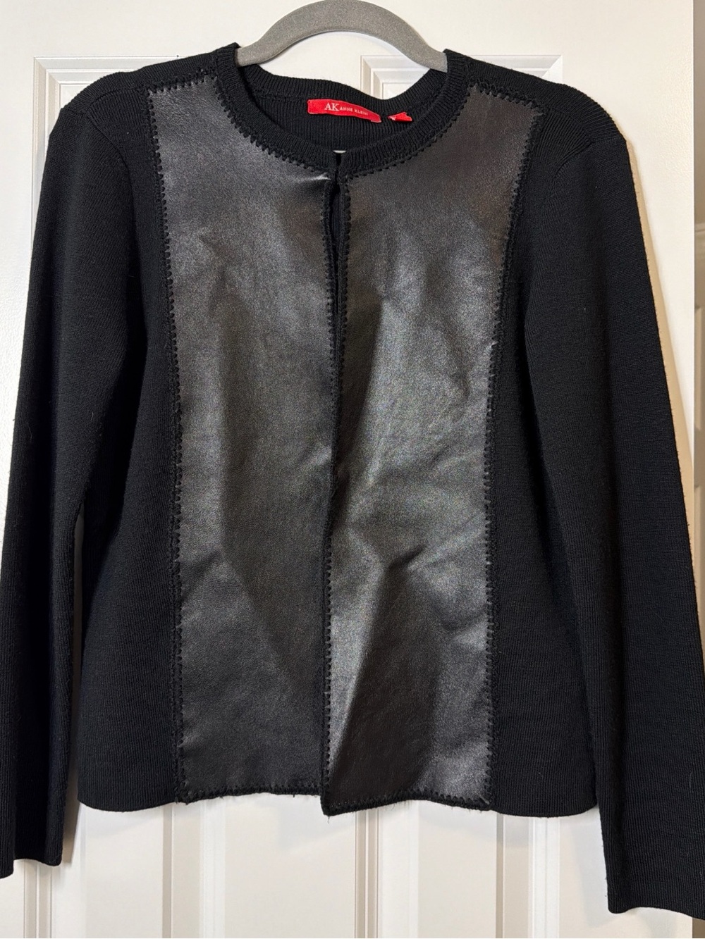 Anne Klein Black Faux Leather Front Knit Jacket